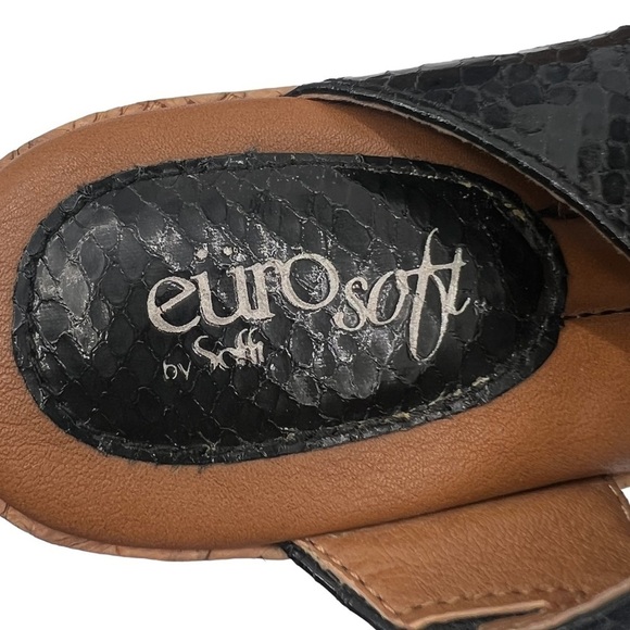 Euro Soft By Sofft Black Patent Farrah Cork Wedge Sandals Size 6 Women’s - Picture 2 of 9